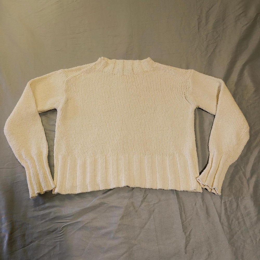 J.Crew Cream Chunky Ribbed Knit Crewneck Pullover Sweater White Womens